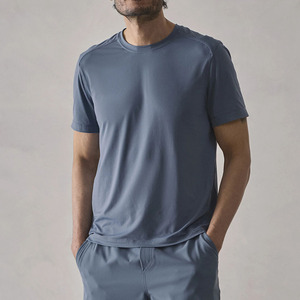 Conjunto de Camiseta de Cuello Redondo Azul para Hombre, Marca INDEX APPAREL, Tejido de Algodón y Elastano, Secado Rápido, Estilo Casual de Verano, 2 Piezas, Color Sólido - Product Image 3