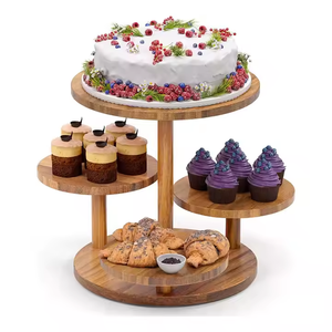 Support à gâteau en métal à la mode Supports à fruits en métal à 2 niveaux Ustensiles de cuisine Usine personnalisé Meilleure vente Support à gâteau rond en bois en métal à plusieurs niveaux - Product Image 5
