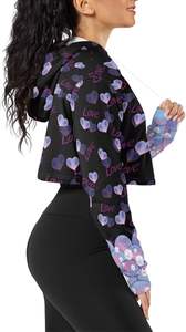 <b>Women</b> Crop Top Hoodies 100% Cotton <b>Fleece</b> High Quality <b>Women's</b> Cropped Hoodies Long Sleeves Cute Heart <b>Pattern</b> Printed Crop Top - Product Image 5