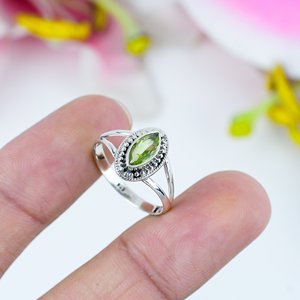 925 Sterling Silver Handmade <b>Ring</b> With Natural <b>Peridot</b> Marquise Cut Gemstone Vintage Silver Plating For Weddings Or Parties - Product Image 3