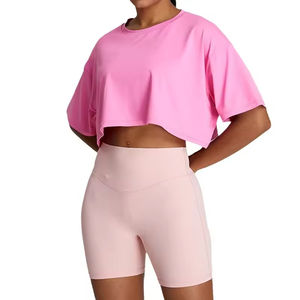 Top corto de manga corta informal para mujer, camisetas con cuello redondo, diseño ajustado para Fitness, camisetas de algodón y poliéster al por mayor personalizadas - Product Image 5