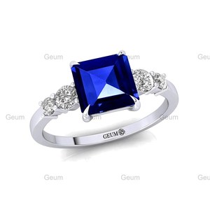 Infinity Design Bague élégante en tanzanite naturelle taillée princesse et véritable grappe de diamants en or jaune rose blanc massif 14 carats - Product Image 4