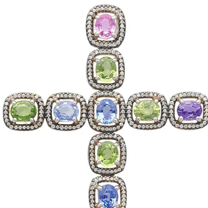 Pendentif croix saphir et diamant multicolore en argent sterling 925 massif pour bijoux de mode unisexe - Product Image 1