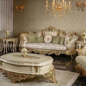 Juego de Sofás de Lujo con Detalles en Dorado para Sala de Estar, Respaldo Acolchado, Inflable, Color y Tamaño Personalizables - Muebles de Sala de Estar de Lujo, Reino Unido - Product Image 5