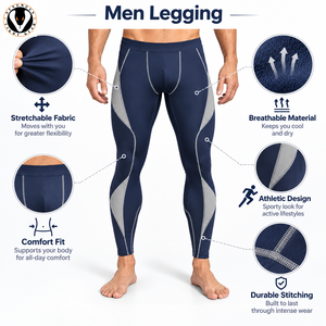 Les leggings d'entraînement pour hommes offrent un matériau durable, un confort respirant et une mobilité flexible pour le sport, la remise en forme et les entraînements réguliers. - Product Image 6