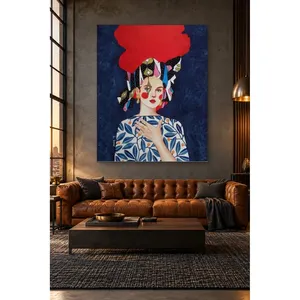 Fida, femme aux cheveux roux et avec un coiffeau coloré, impression sur toile - Product Image 1