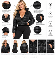Veste matelassée imperméable noire grande taille pour femme, col montant, fermeture éclair, rembourrage en coton, manteau d'hiver décontracté