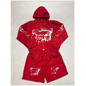 Venta al por mayor de chándales de nailon personalizados para hombre tiras reflectantes chaqueta con cremallera pantalones cortos conjuntos de Jogger con capucha de poliéster al por mayor con capucha - Product Image 6