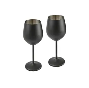 High Quality Metal Wine Cup Set Of 2 Black Color Latest Design Cocktail Goblet Glass Use For Wedding And Parties