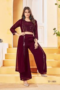 Estilo moderno Fancy Trending Último diseñador Blooming Georgette Blusa Parte inferior y encogimiento de hombros con espejo Trabajo Exportador mundial - Product Image 6