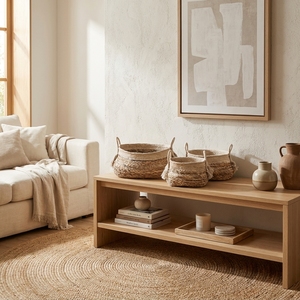Ensemble de paniers de rangement en jute et écorce de bananier naturelle, avec poignée arquée à franges et pompons, pot de fleurs ovale peu profond, décoration artistique pour la maison et artisanat - Product Image 4