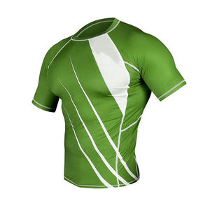 Rashguards à manches courtes en polyester et élasthanne MMA pour hommes, séchage rapide, légers, imprimés numériquement, design personnalisé, ajustés pour le BJJ, 200 GSM - Product Image 1