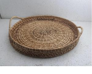 Eco-Material <b>Rustic</b> Hand Woven Ottoman Rattan Trays for <b>Coffee</b> <b>Table</b> Fruits Tray Oval Serving Tray with Handles Rattan Coasters - Product Image 2