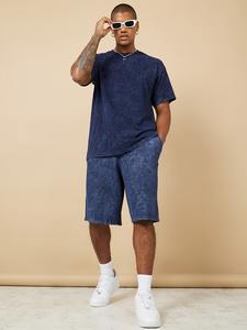 ชุดเซ็ตสองชิ้นผ้าฝ้าย/ผ้าฟลีซสไตล์วินเทจสำหรับฤดูร้อน ล้างสีแบบแอซิดวอช เสื้อยืดผู้ชายสั่งทำพิเศษ กางเกงขาสั้นระบายอากาศ แห้งเร็ว สไตล์ลำลอง - Product Image 5