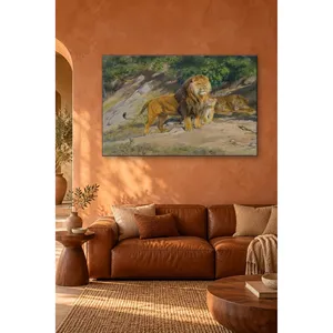 Impression sur toile Fida Rosa Bonheur : Famille de lions sur un versant de colline - Product Image 3