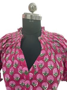 100% coton tricoté décontracté femmes Blouse HD imprimé rose fleuri traditionnel indien artisanat doux débardeurs - Product Image 2