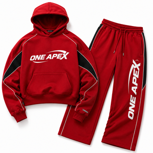 Ensemble de survêtement rouge à capuche pour homme ONE APEX, coupe ample, manches longues, style streetwear, avec cordon de serrage et poches latérales, qualité supérieure - Product Image 3