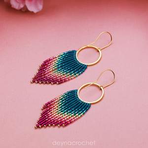 MS Handicraft Boho Glass <b>Bead</b> Earrings with <b>Turquoise</b> Design and Cascading Fringe Unique Jewelry Gift - Product Image 1