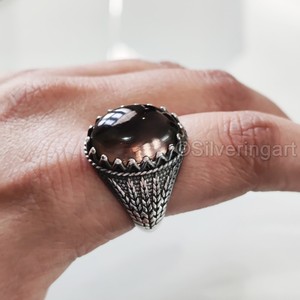 Venta al por mayor Anillo para hombre Cuarzo ahumado natural Piedra preciosa Abril Anillo de piedra natal Todos los tamaños Joyería de boda pesada Anillo de plata esterlina 925 - Product Image 4