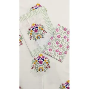 Soft Parcale Cotton 240 TC White Ethnic Motifs Double Bed <b>Fitted</b> & Flat <b>Sheets</b> Set with 2 Pillows Hand Block <b>Printed</b> - Product Image 1