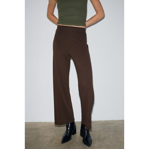 Pantalones de Pierna Ancha para Mujer GRIMELANGE - Tela Elástica Gruesa de Interlock con Cintura Elástica Acanalada en la Parte Delantera, Color Marrón Oscuro - Product Image 4