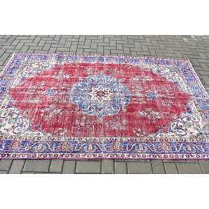 Turkish 5x8.2 ft Rug, Large Vintage Rug, <b>Red</b> Patchwork <b>Wool</b> Rug - Product Image 3
