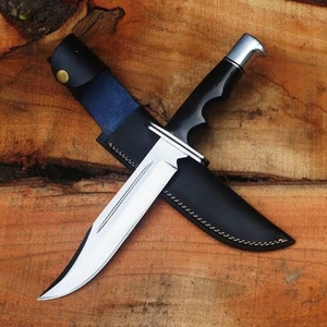 Cuchillo Bowie de Acero Inoxidable Hecho a Mano con Borde Parcialmente Dentado, Mango de Micarta y Funda de Cuero para Camping y Uso al Aire Libre 3 - Product Image 1