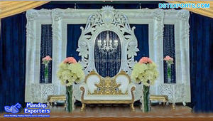 Gorgeous Traditional C Style FRP Golden Backdrop Frame <b>Set</b> Glitter Gold Stage <b>Decor</b> for Weddings - Product Image 5