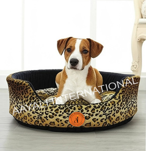 AAYALI Wildleder Gemütliches, reversibles, rundes, weiches Hunde-/Katzen bett mit Leoparden muster - Product Image 1