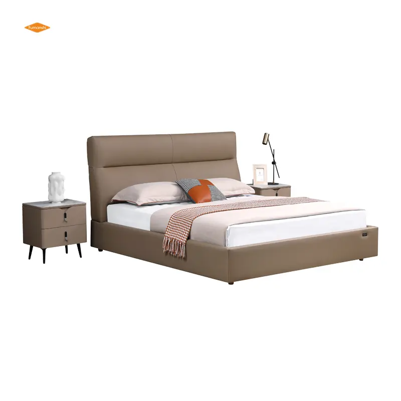 Ahorro de espacio Queen cama doble marco ajustable juegos de cama de bambú cama tapizada de cuero para sala de estar