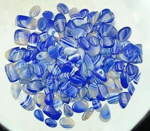 Cabujón de ónix azul natural, hermosa piedra preciosa suelta con bandas para la fabricación de joyas, piedra preciosa de ónix azul con bandas elegantes - Product Image 3