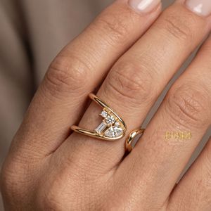14K Gold <b>Open</b> Wrap Multi Stone Diamond <b>Ring</b> Elegant Modern Statement <b>Ring</b> for Her - Product Image 5