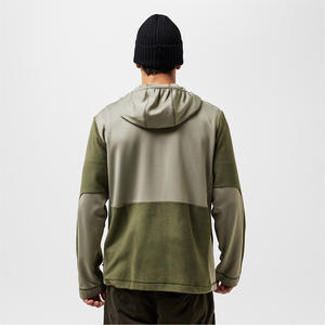 Men's Polar Fleece Jacket with Woven Panels Full Zip Hooded Outdoor Thermal <b>Mid</b>-<b>Layer</b> Hiking Camping Casual Wear Wholesale - Product Image 4