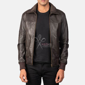 Chaqueta Bomber de Cuero Marrón para Hombre, Cuero Genuino Premium, Estilo Clásico de Piloto, Cierre de Cremallera, Ropa de Calle Informal, Prenda Exterior de Lona al por Mayor - Product Image 1