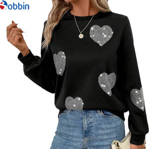 Women's Rhinestone Round Neck Pullover Sweatshirt <b>Top</b> Quality Rhinestone Decorate <b>Hearts</b> Sweatshirts for Women - Product Image 4