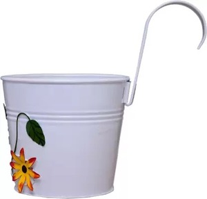 Maceta de barandilla de cubo de Metal blanco y azul con ganchos desmontables Soportes para macetas para decoración de jardín del hogar Tipo de paquete - Product Image 4