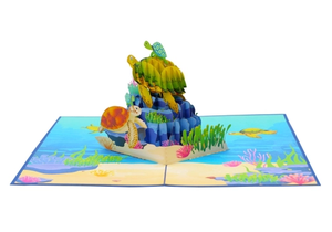 OEM ODM Fancy Blue Folded 3D Pop-Up Card hecho a mano por niños en Vietnam 3D Sea Turtles para bodas y saludos familiares - Product Image 3