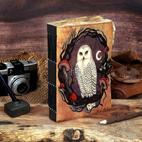 Carnet de Voyage Vintage Imprimé Hibou, Fait Main, en Cuir Véritable, Planificateur Quotidien et Mensuel, Halloween