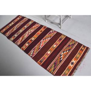 Turkish Rug, 2.8x7.4 ft <b>Runner</b> Rug, <b>Red</b> Orange Herki Wool Rug - Product Image 4