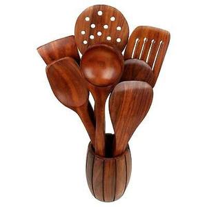 Ensemble d'ustensiles de cuisine de style vintage, cuillère en bois et spatule, ensemble d'outils en bambou et bois pour la cuisine à domicile - Product Image 2