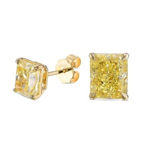 Amarillo Radiant Cut Lab Grown Diamond Solitaire Studs Diamond Pendiente 14K Yellow Gold Lab Diamond Screw Back Pendientes - Product Image 4
