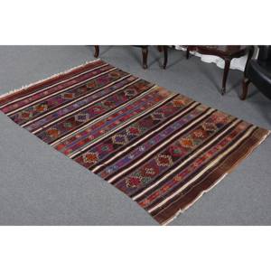 Tapis traditionnel en laine marron 4.6 X 7.5ft fait à la main couloir turc Rectangle Patchwork Design pour salon chevet Latex soutenu - Product Image 5