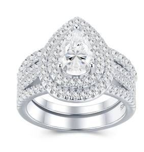 Anillo de Compromiso de Lujo con Doble Halo de Moissanita en Forma de Lágrima, Chapado en Plata S925, Certificado IGI, Precio de Fábrica, Joyería Nupcial - Product Image 1
