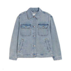 Veste en jean pour hommes confortable de couleur unie 100% coton vêtements décontractés pour l'hiver Streetwear avec logo avant et poches - Product Image 6
