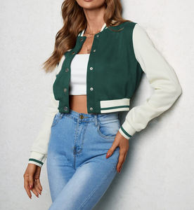 Veste Letterman à manches courtes en cuir véritable pour femmes, conçue sur mesure, vestes Letterman pour femmes en matériaux de qualité supérieure - Product Image 3