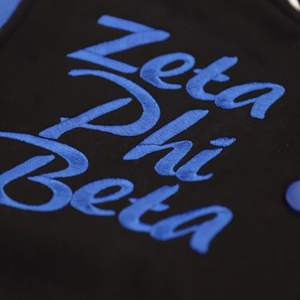Zeta Phi Beta Sorority Varsity Jacket <b>Black</b> Blue Fleece Letterman Style Custom Embroidered Greek Life Apparel Collegiate Wear - Product Image 5