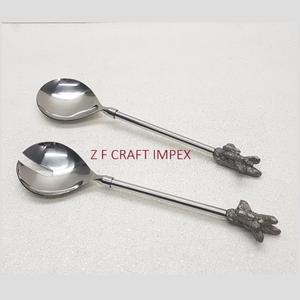 Ensemble de cuillères de service à salade en bois d'acacia avec poignée unique Cuillères de service pour salades Outils de service pratiques - Product Image 5