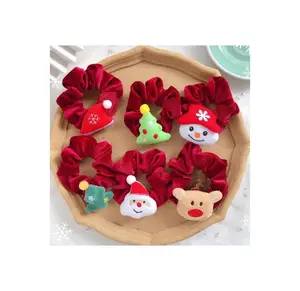 Heißesten Trend Santa Claus Scrunch ies Haarschmuck Mädchen Elastischer Kopfschmuck Schneemann Haar bänder Weihnachten Stirnbänder für Frauen