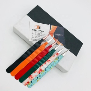 Pinzas de pestañas de acero inoxidable de alta calidad al por mayor OEM superventas extensión de pestañas sostenible personalizable profesional - Product Image 1