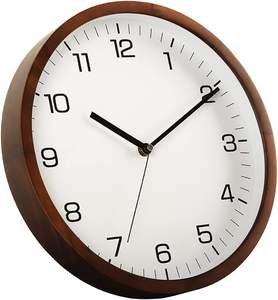 Horloge murale ronde en bois de 12 pouces à piles pointeur en métal silencieux sans tic-tac et couvercle en verre pour bureau cuisine chambre - Product Image 3